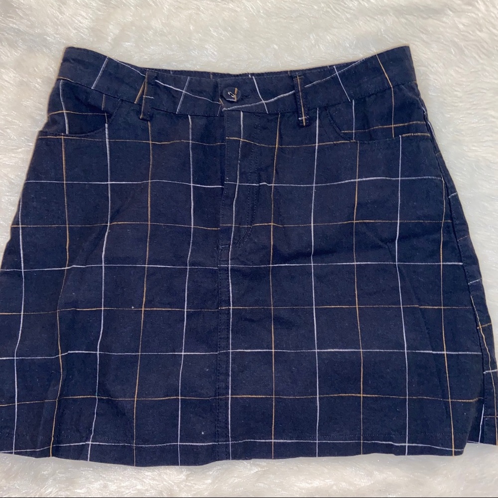 Navy blue plaid mini skirt